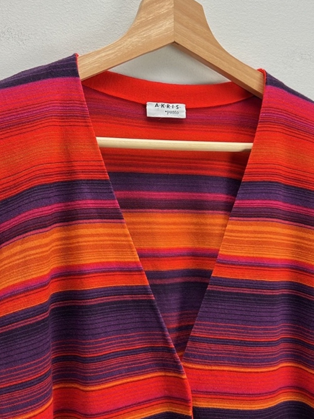 EUC Akris Punto Cropped Thin Cardigan 100% Merino Wool Multicolor Women’s 10